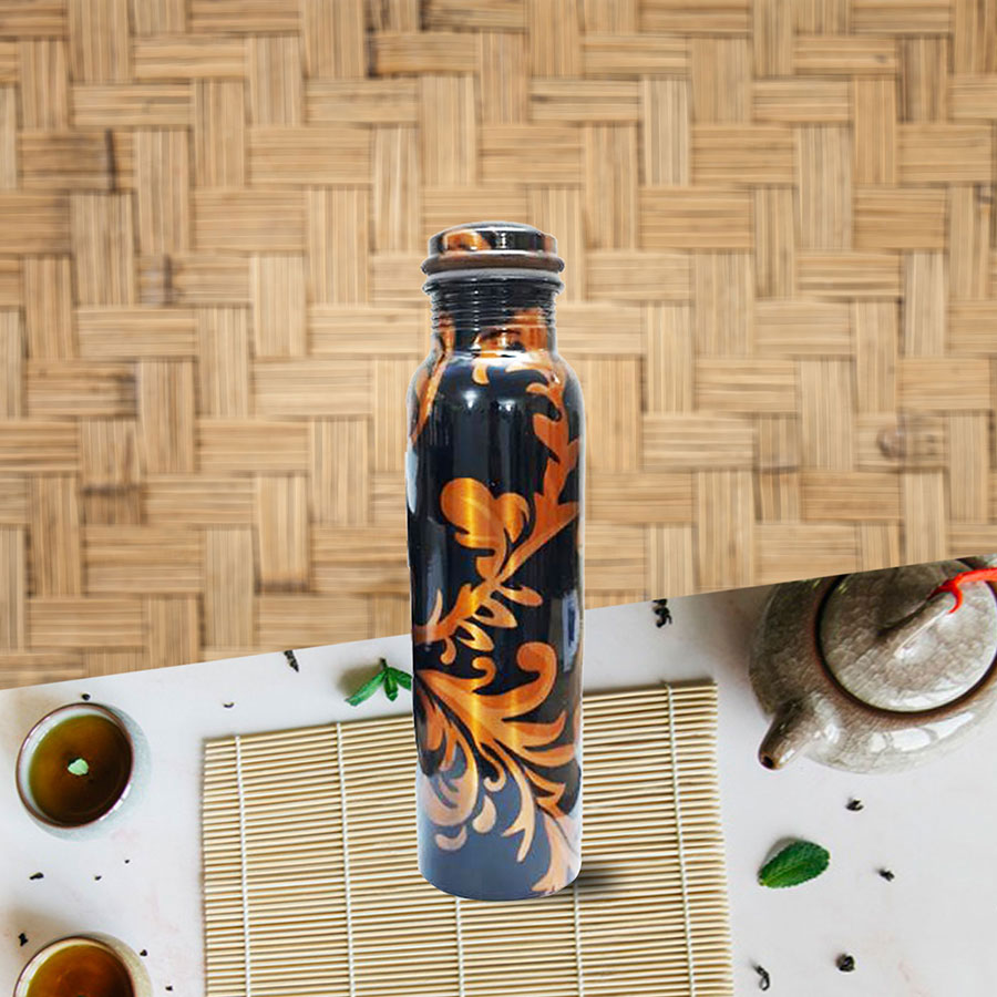 Blue and gold printed copper bottle with 1000 Ml 100 % copper