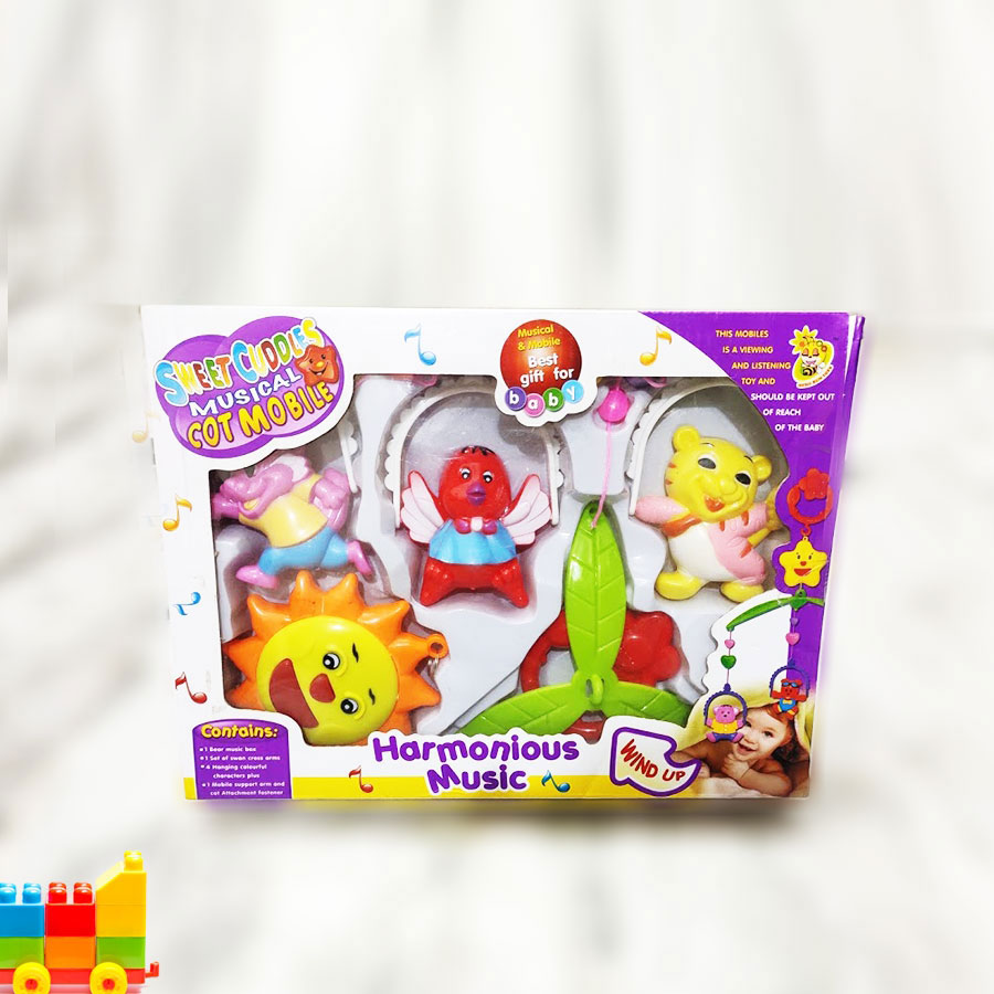 Musical Hanging Cot Mobile With 5 Rattles - (Color & Design May Varry)