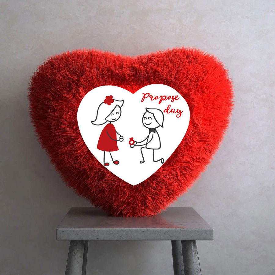 Propose with red heart cushion