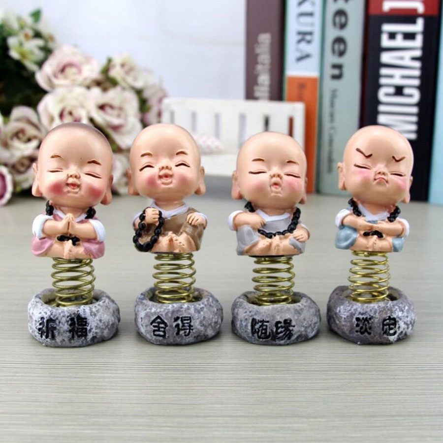 4Pcs/Set Spring Cute Cartoon Little Monk Doll Decoration Auto Dashboard Shaking Head Ornament