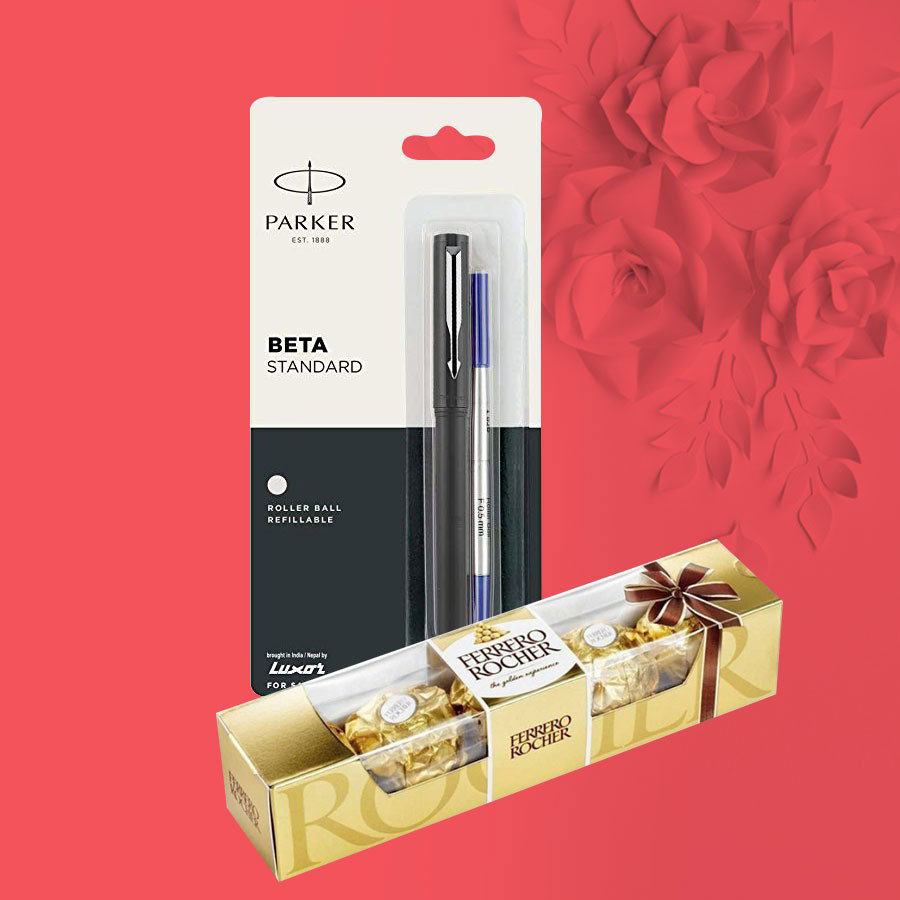 Parker Beta Standard Roller Ball Pen With Ferrero Rocher Chocolate