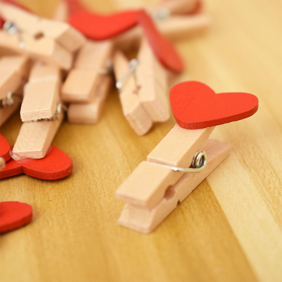 Love Heart Wooden Photo Clip Office Supplies Craft Clips DIY