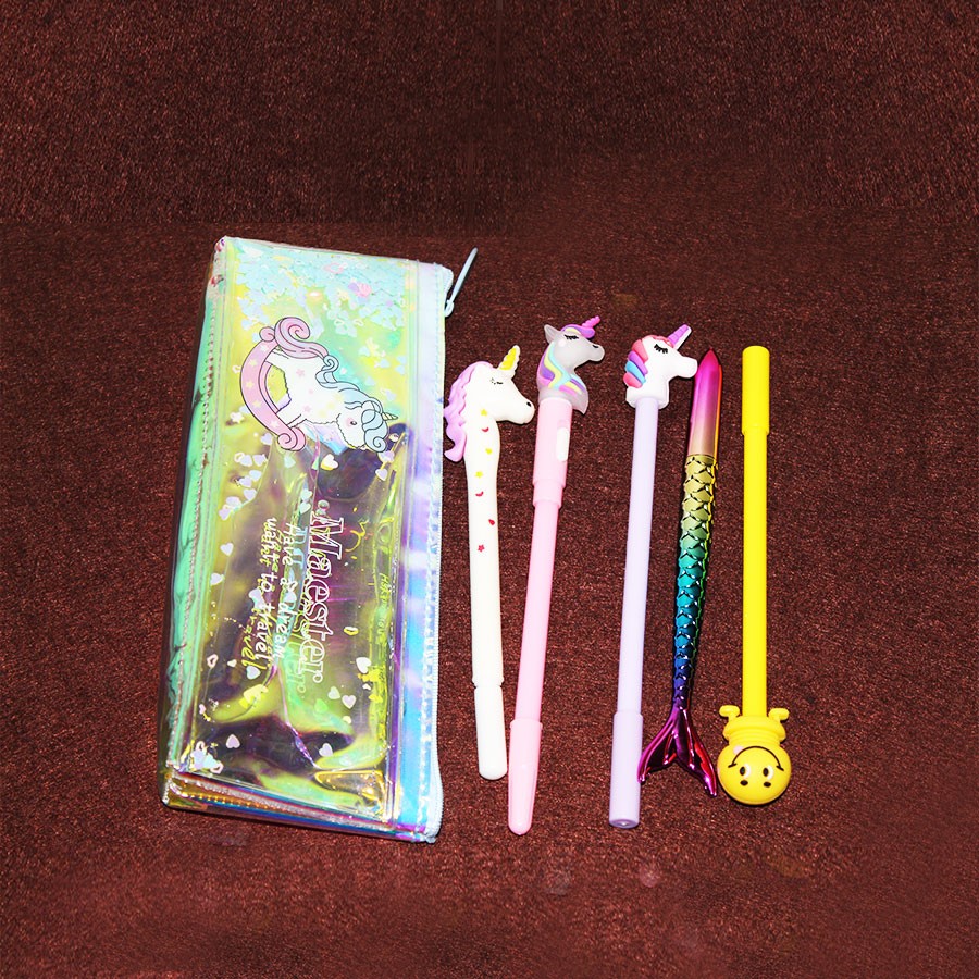 Holographic Unicorn Shaker  LED Pouch with Unicorn Pen - Gift Set 