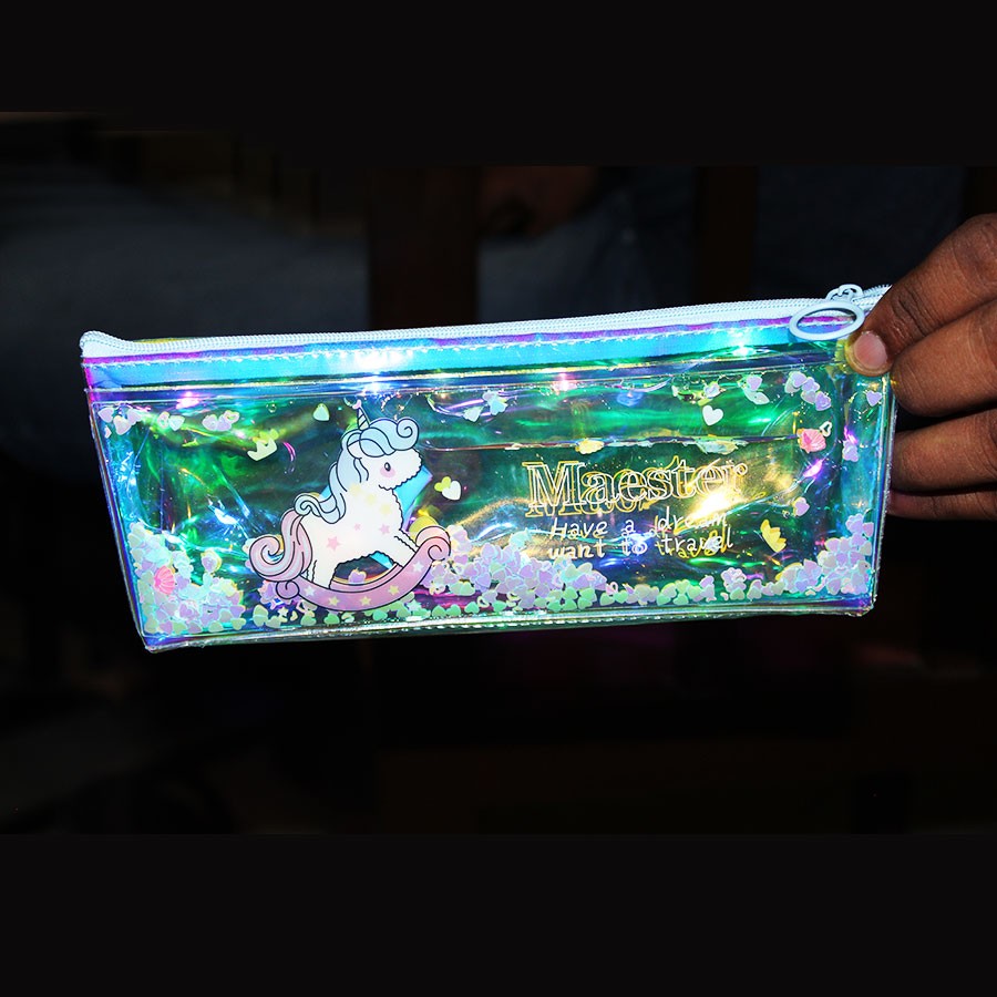Holographic Unicorn Shaker  LED Pouch with Unicorn Pen - Gift Set 