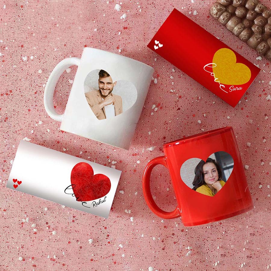 Personalised Red & White Mugs with Chocolates