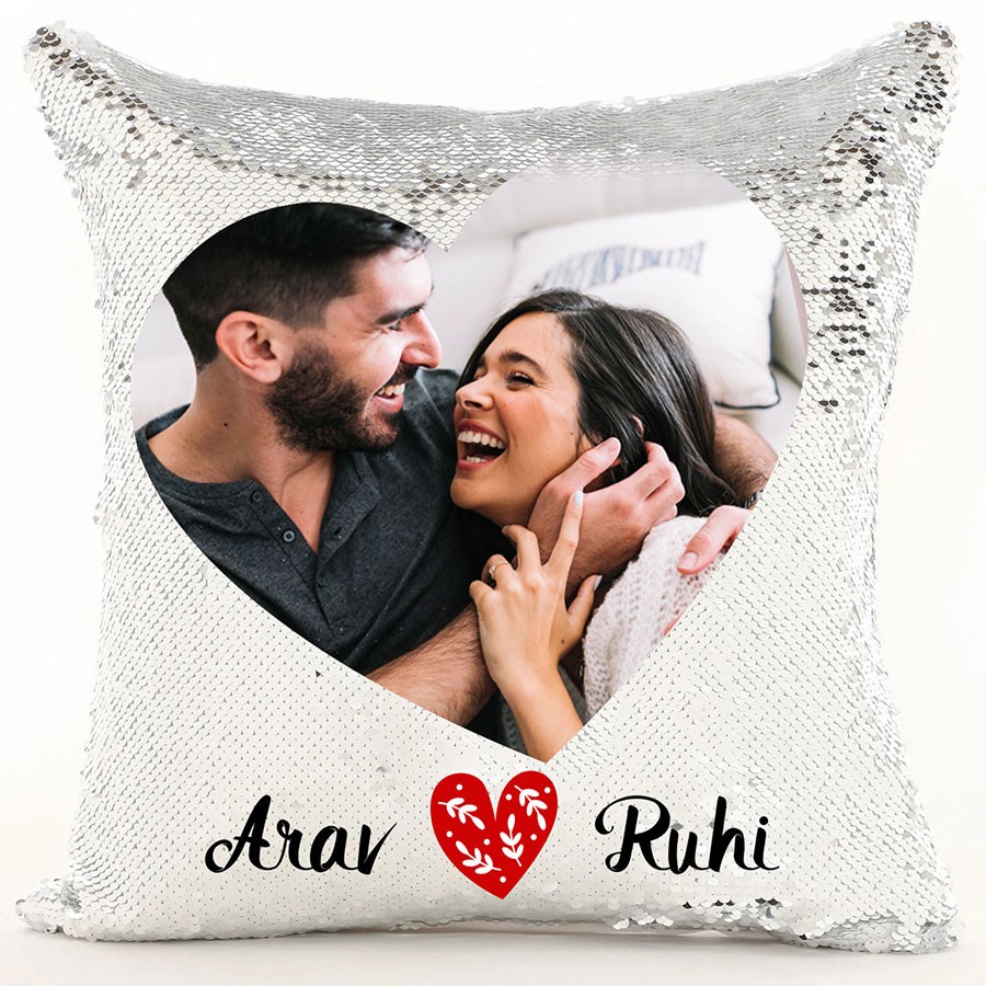 Big Heart Personalized Sequin Cushion