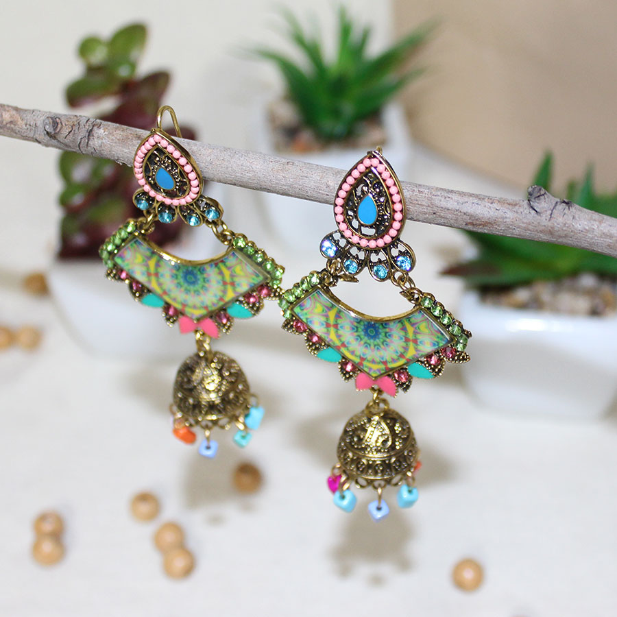 ANTIQUE AQUA ALLURE - OXIDISED DROP JHUMKA EARRINGS