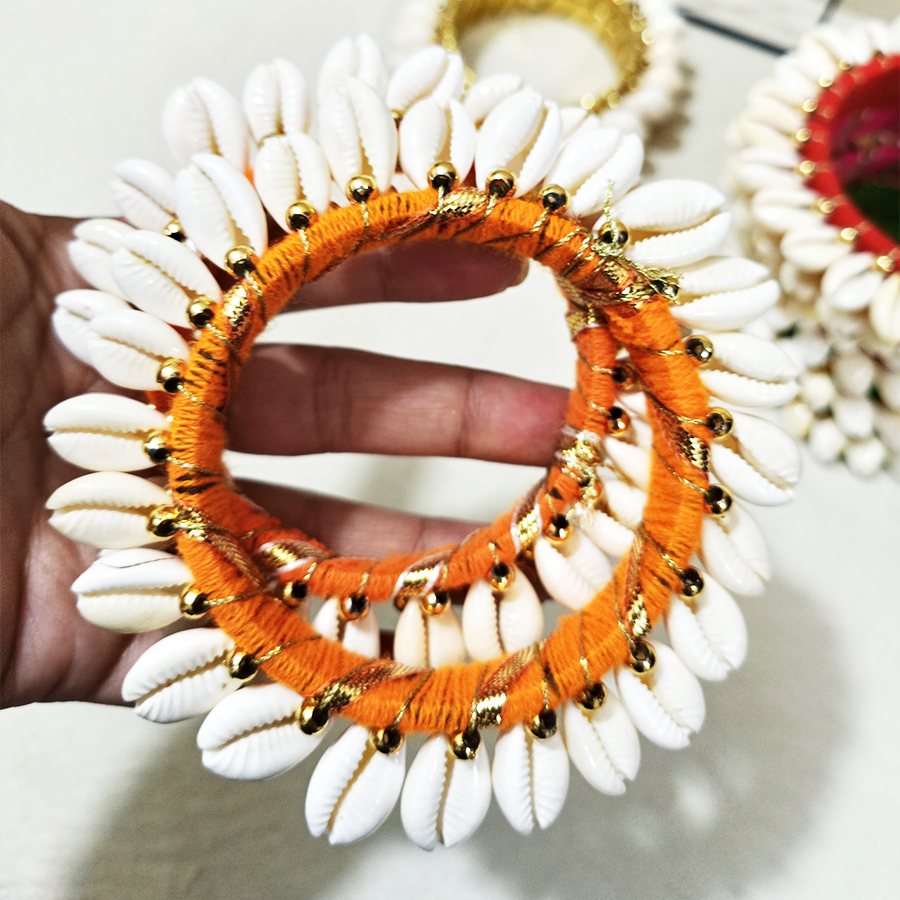 Orange Color Kaudi Shells Bangle/Ring Set Of 2