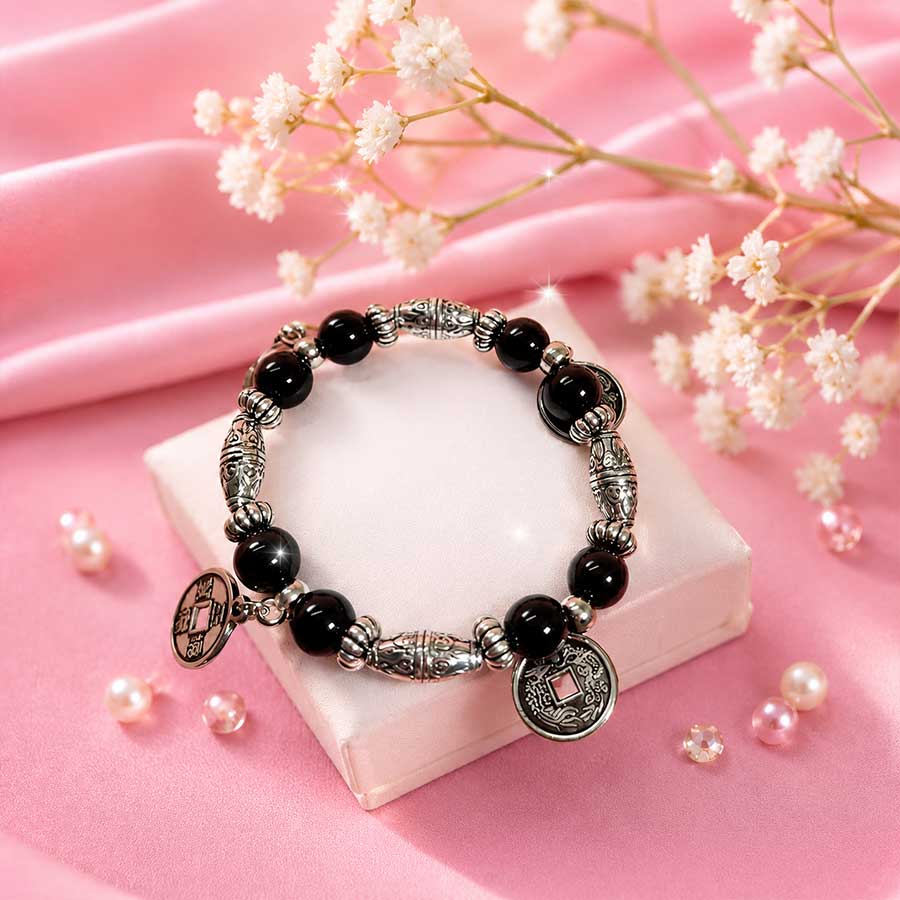 Women multi Charm with Balck Beads Bracelet