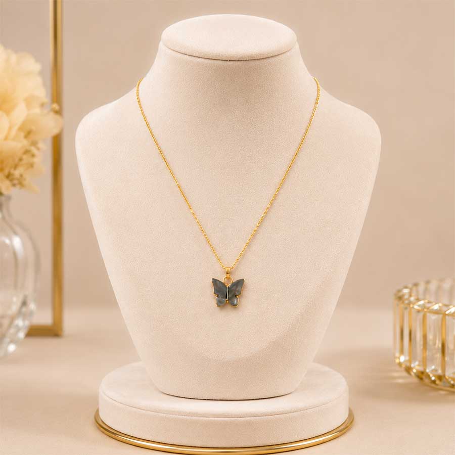 Butterfly - Golden Casual Neckpiece (Grey)