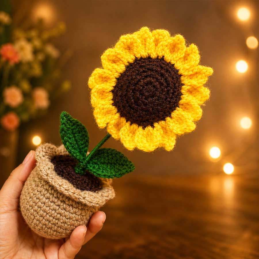 Corchet sunflower pot with (Free Delivery)