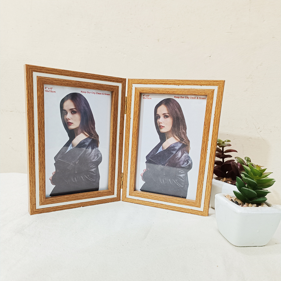 Double Photo Frame Self Print Picture 4x6  Brown Color