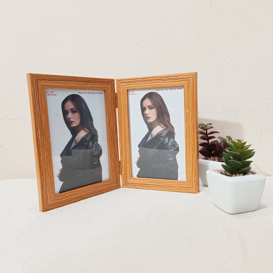Double Photo Frame Self Print Picture 4x6  Brown Color