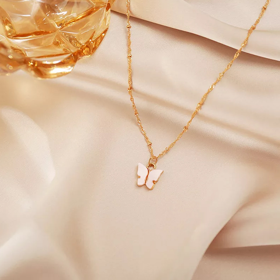 Butterfly - Golden Casual Neckpiece (White)