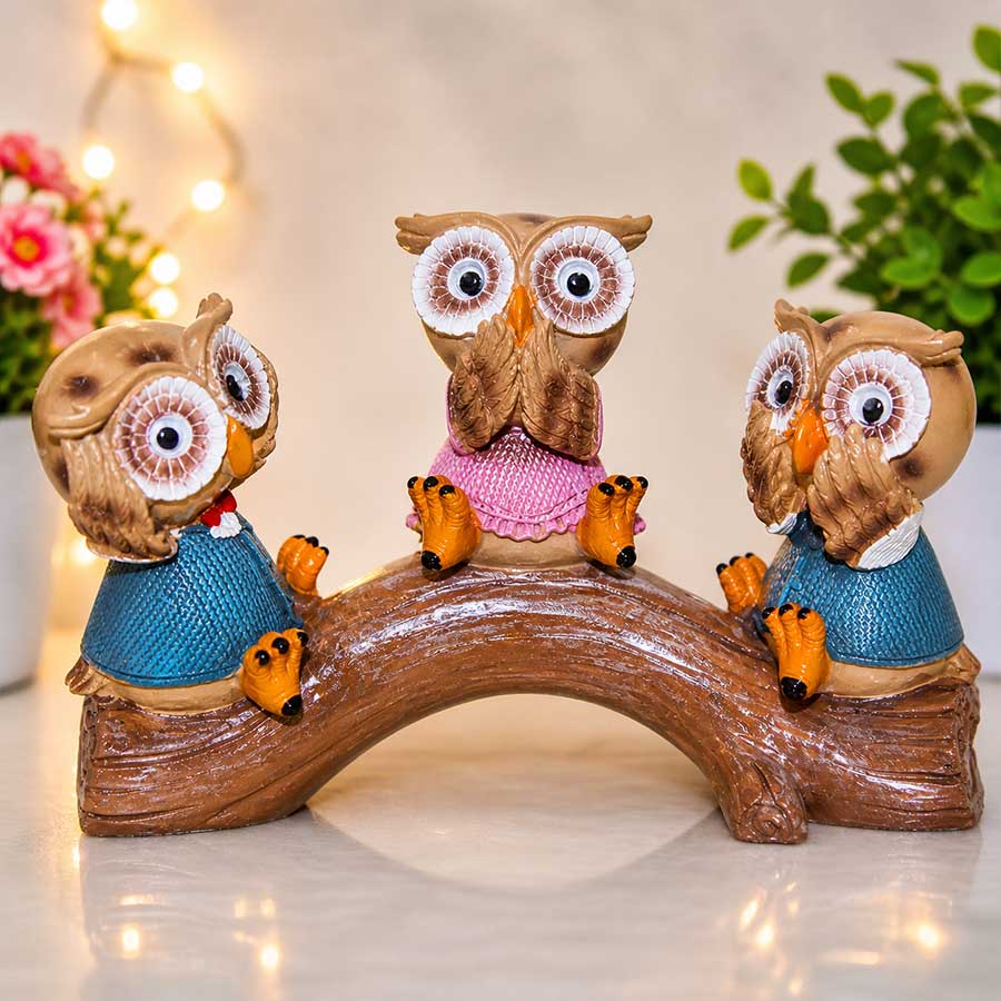 Enlightened Owls Figurine- Pair Of 3