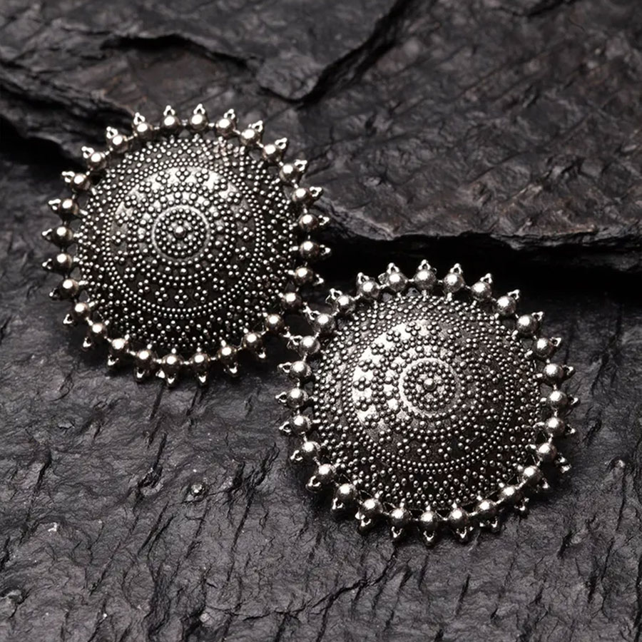 Oxidized Silver-Plated Circular studs for everyday stylish looks 