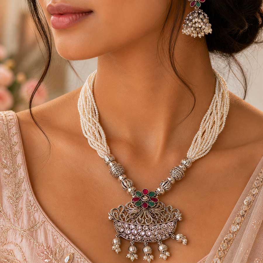 Oxidized Silver-Plated necklace set