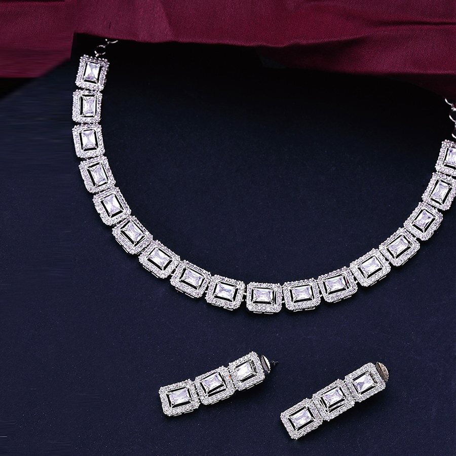 Silver-Plated White AD-Studded Handcrafted Jewellery Set