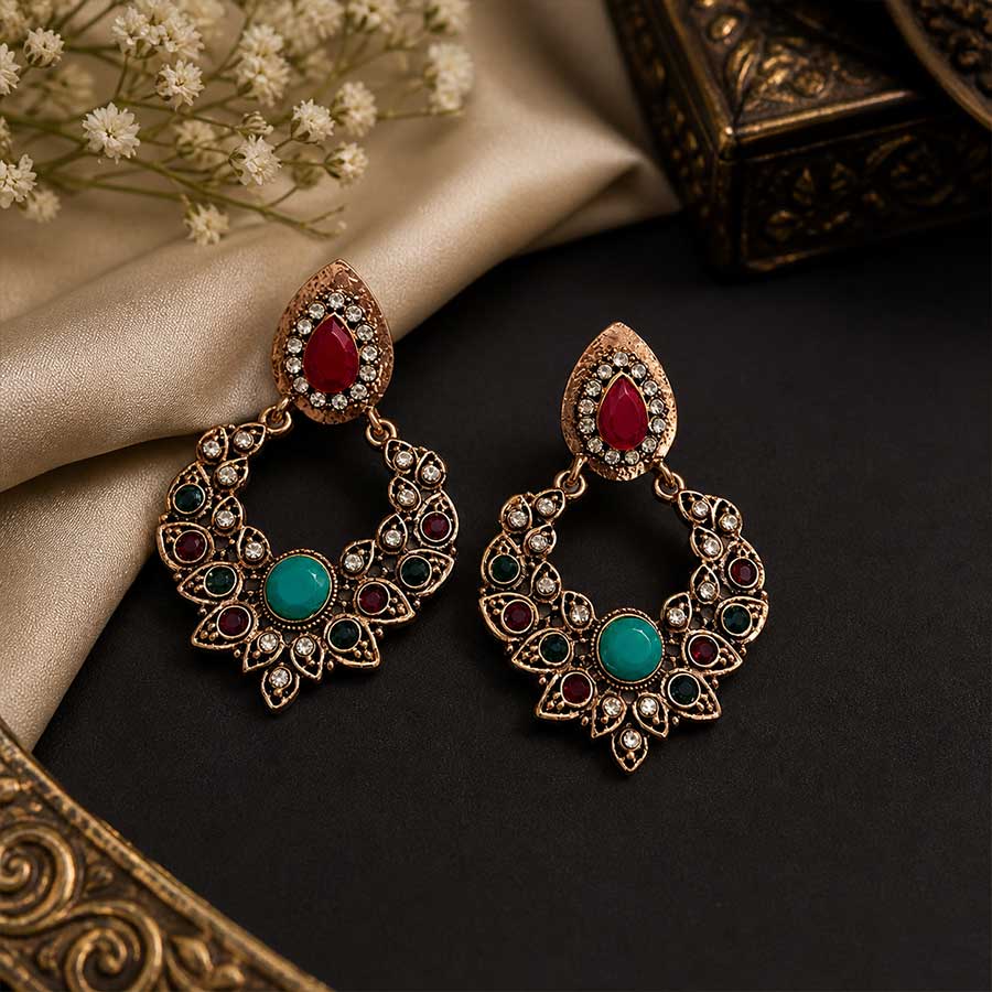 Antique Gold-Plated Stone Earing