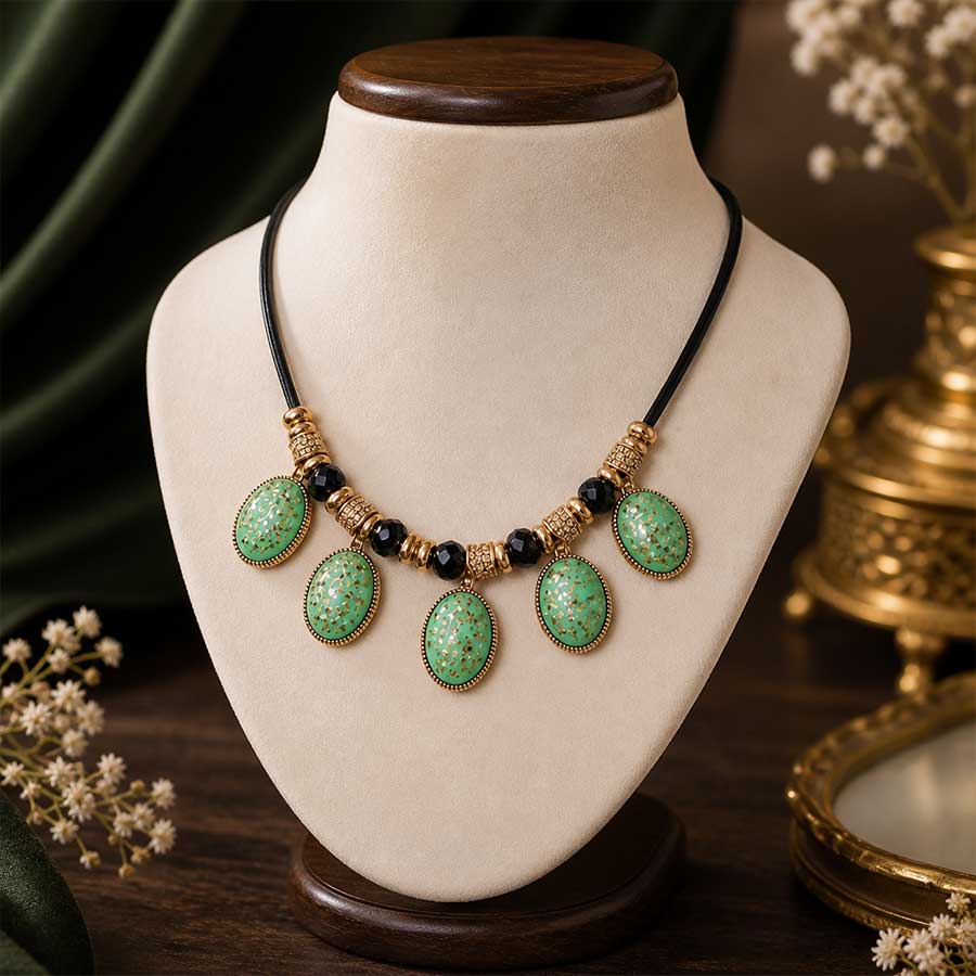 Antique Gold and Green contemporary necklace