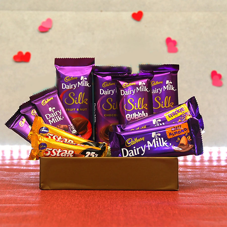 Assorted Cadbury Chocolates in Wooden Tray