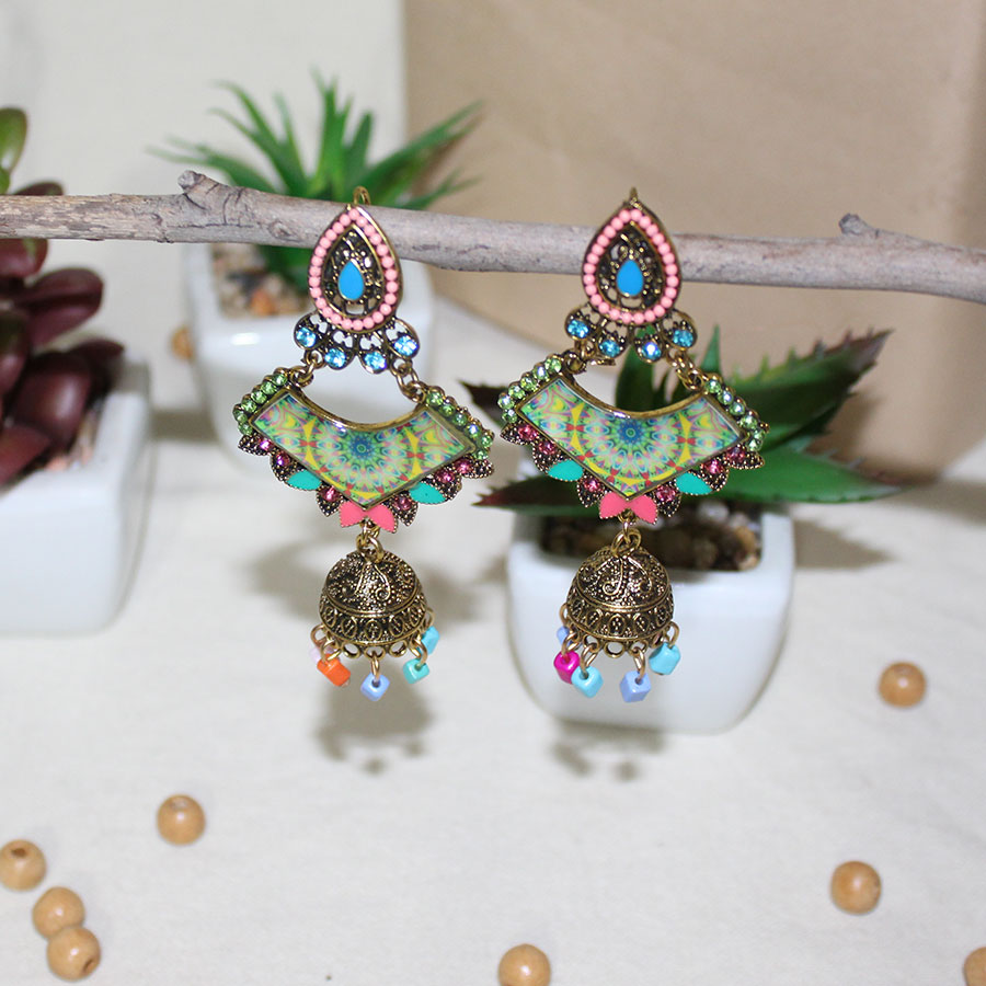 Meenakari Kundan & Pearl Floral Ethnic Drop Jhumka Earrings