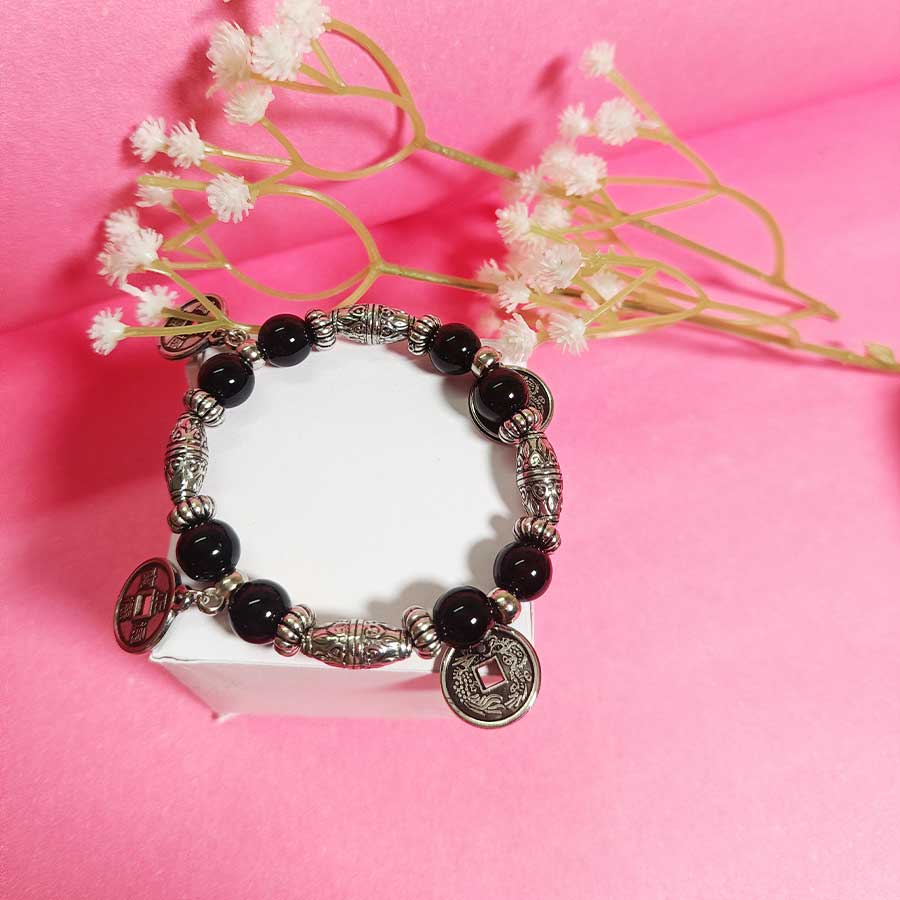 Women multi Charm with Balck Beads Bracelet