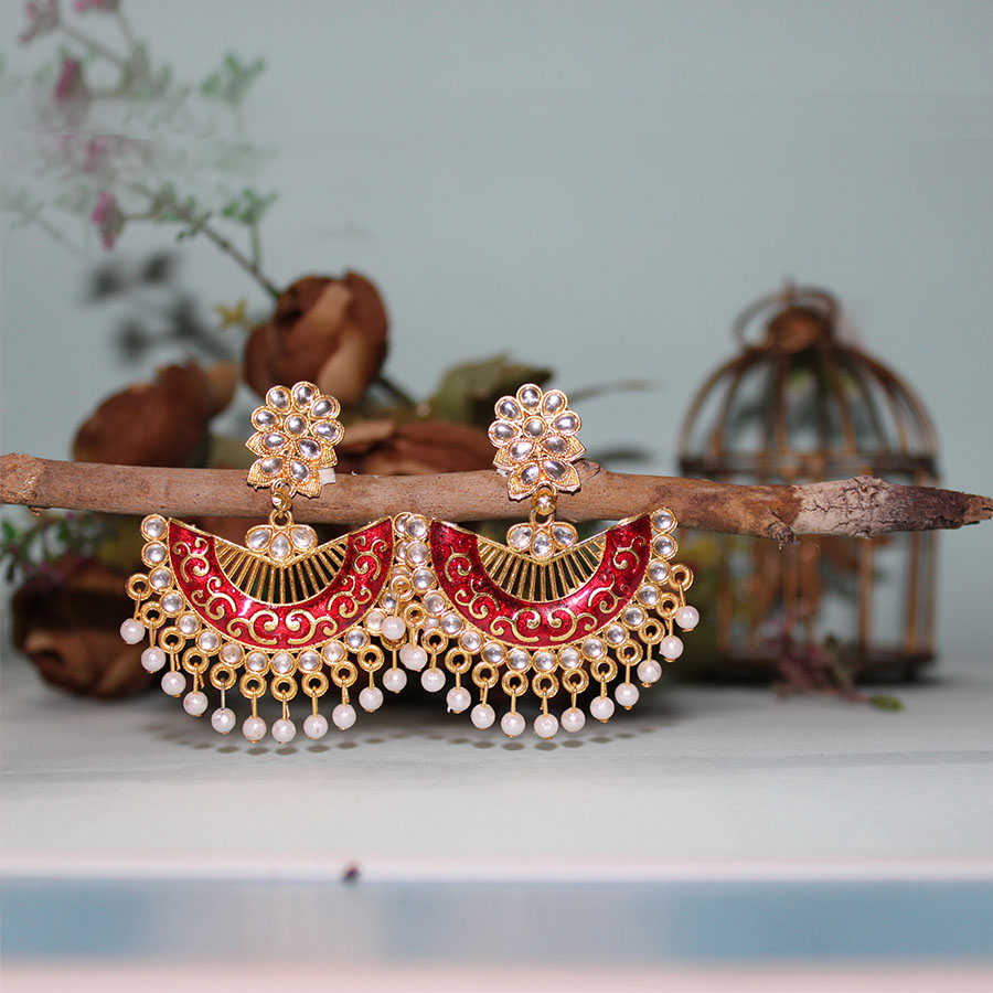 Gold-Plated Red Dome Shaped Jhumkas