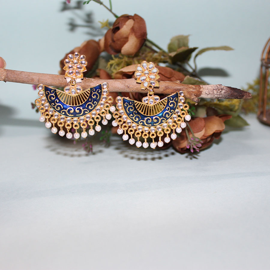 Gold-Plated Blue Dome Shaped Jhumkas