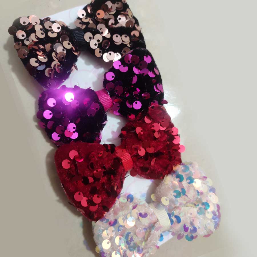 Multicolor Sequin Party Bow Alligator Clip Pack of 4