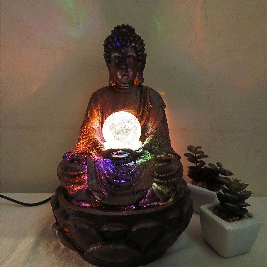 Buddha Fountain With Indoor Outdoor Water Fountain with Led Lights for Home Decor and Office Decoration