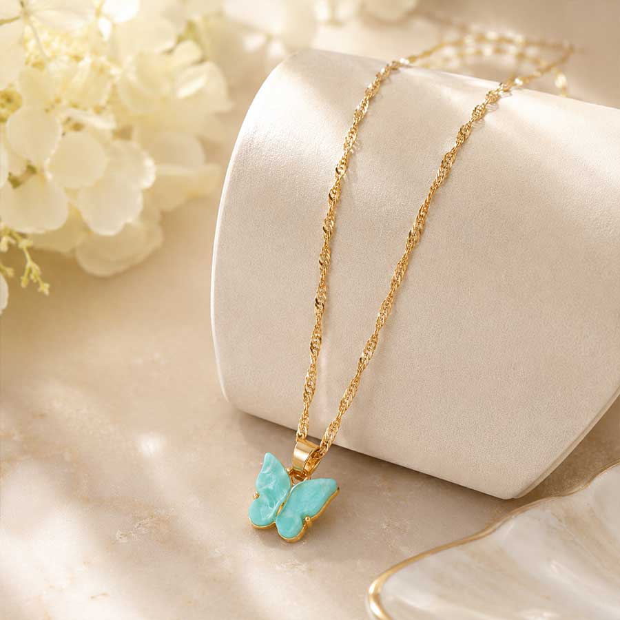  Butterfly - Golden Casual Neckpiece (Mint Green)
