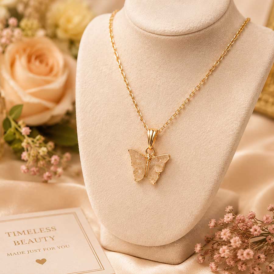 Butterfly - Golden Casual Neckpiece (Light Gray)