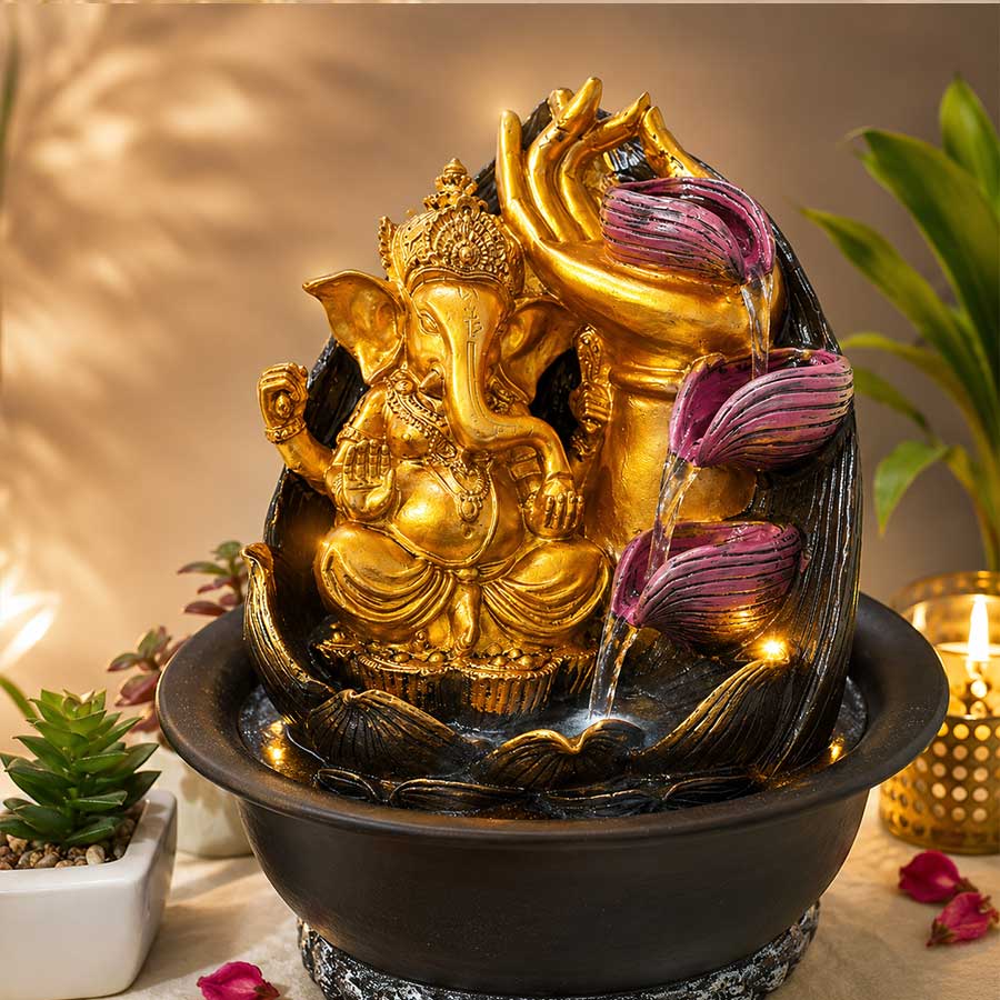 Ganesha Fountain With Indoor Outdoor Water Fountain with Led Lights for Home Decor and Office Decoration