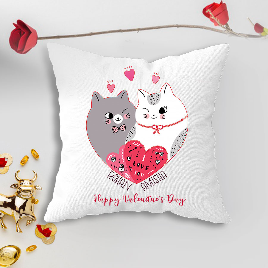 Happy Valentine Name Personalized Cushion