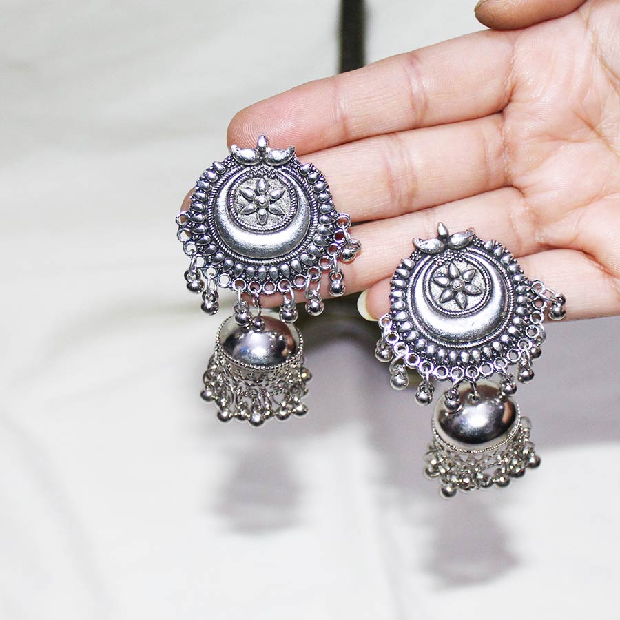 Oxidized Silver-Plated Jhumke