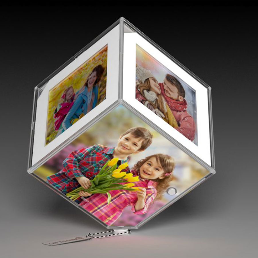 White Color Led Rotating Photo Cube/Frame