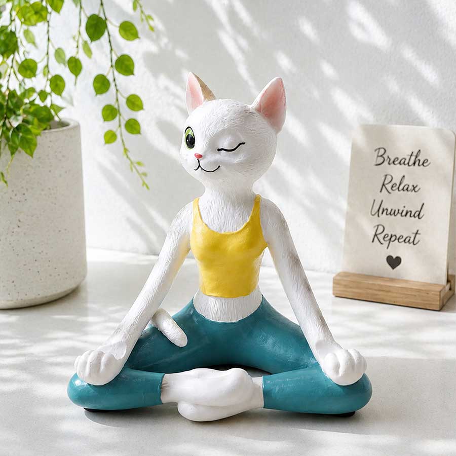 Meditation Yoga Cat Showpiece – Peaceful Home Décor Accent