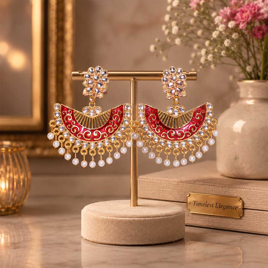 Gold-Plated Red Dome Shaped Jhumkas