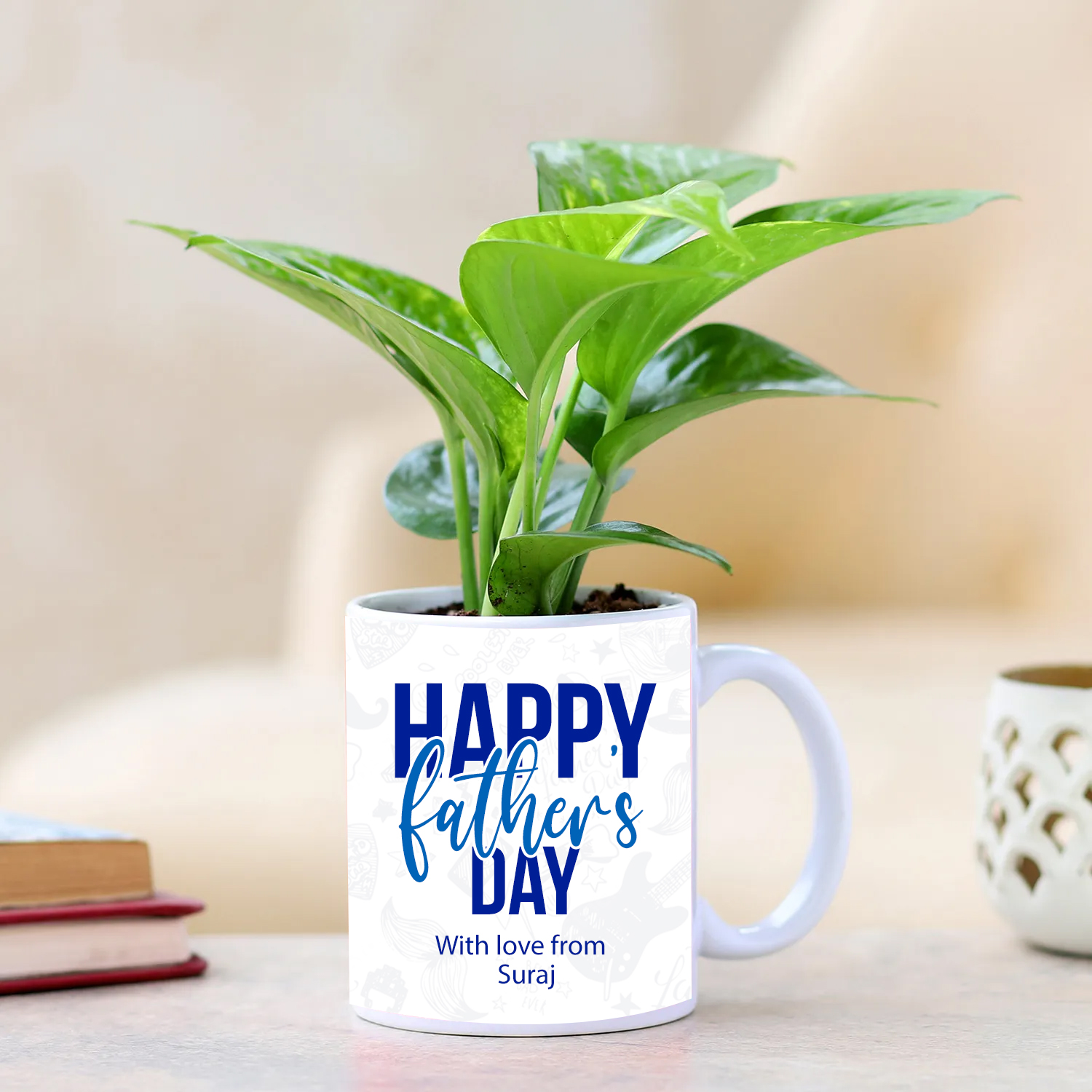 Money Plant In White Personalised Mug for Dad