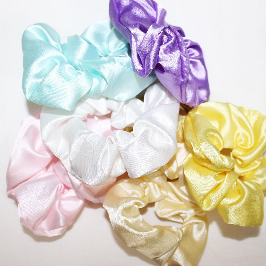Fluorescent Silk Satin  Scrunchies Pack of 6 ( Pastel Shades )