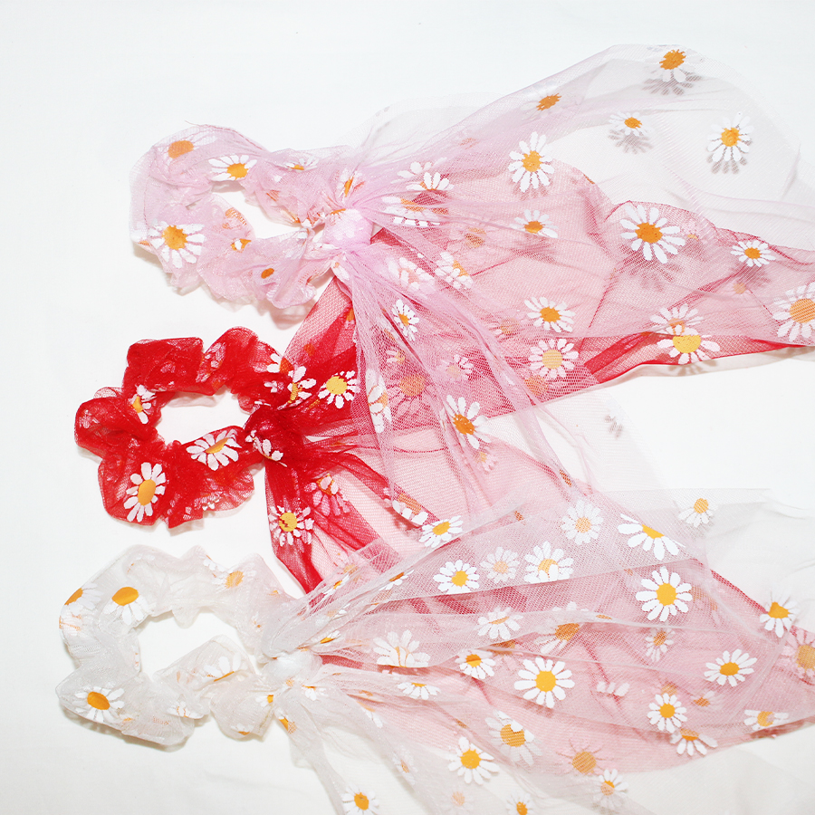 Daisy flower  Net Bow Scrunchies Pack of 3