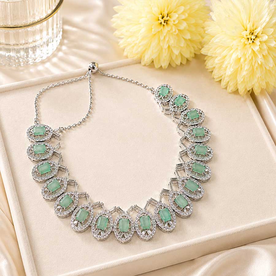 White CZ Stone Necklace Set