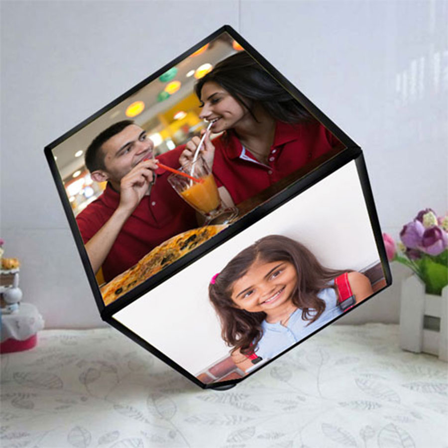 White Color Rotating Photo Cube/Frame