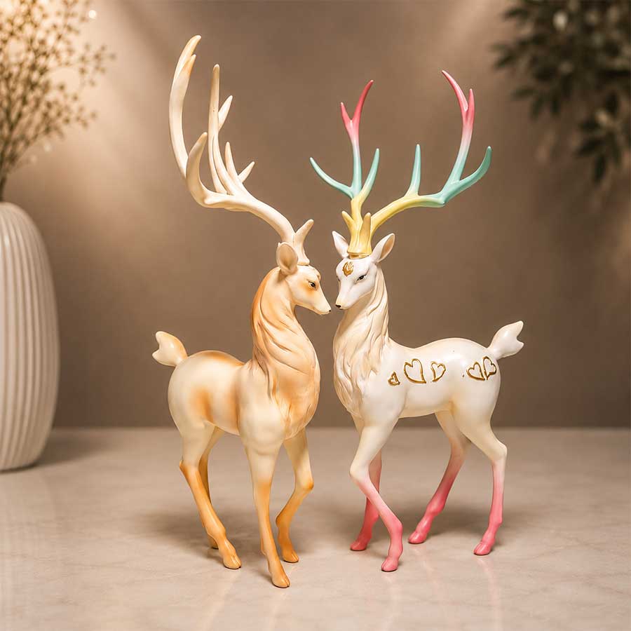  Elegant Royal Deer Couple Showpiece for Home Décor and Gift 