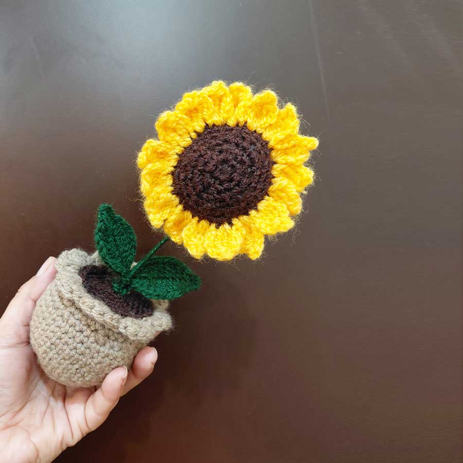 Corchet sunflower pot with (Free Delivery)