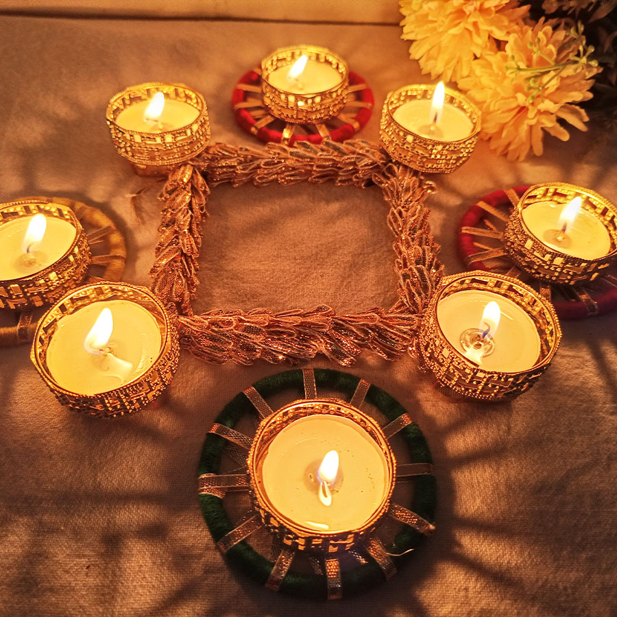 Designer decorative tea lights rangoli set 