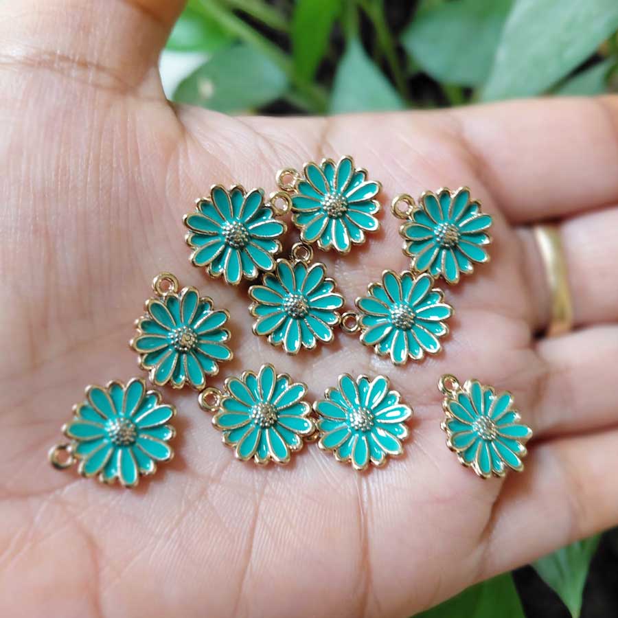 Teal Green Daisy Charm / Daisy Pendents Pack of -2