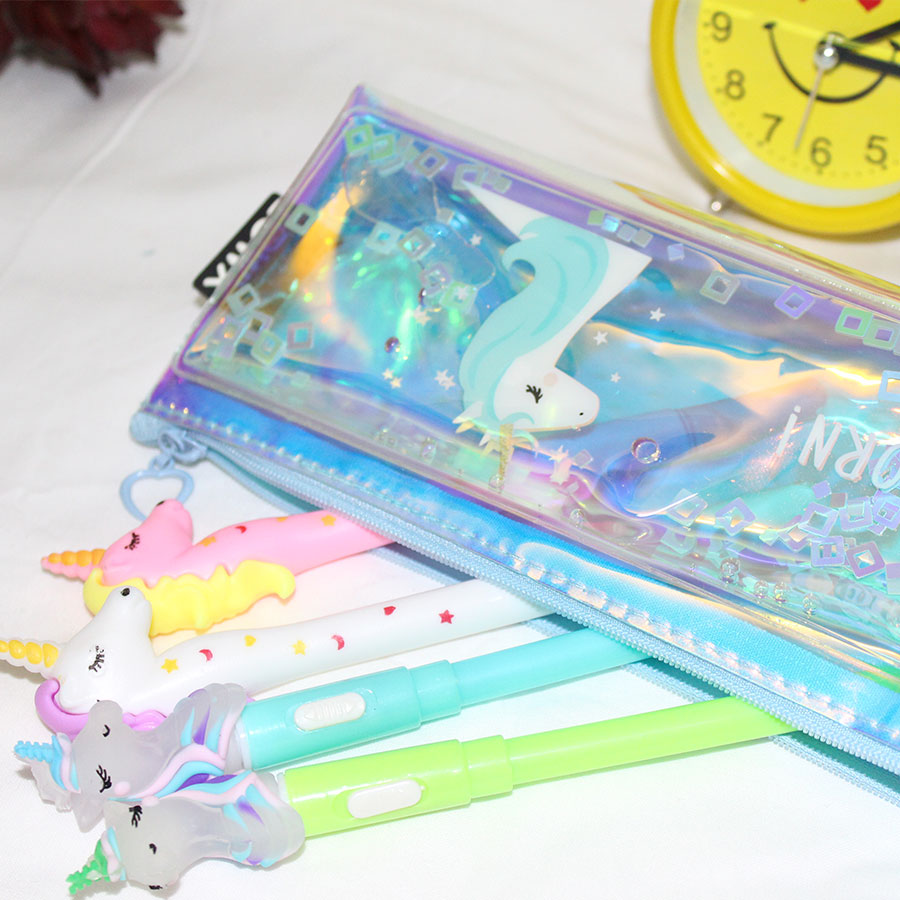 Holographic Unicorn Shaker  Pouch with Unicorn Pen - Gift Set 