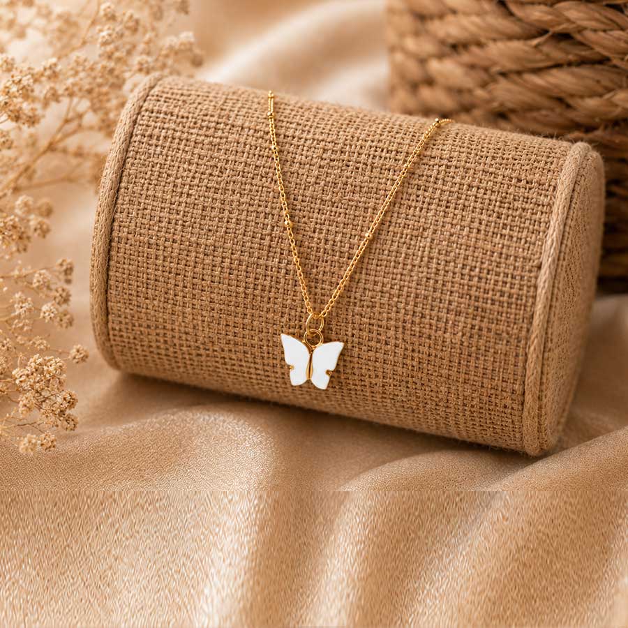 Butterfly - Golden Casual Neckpiece (White)